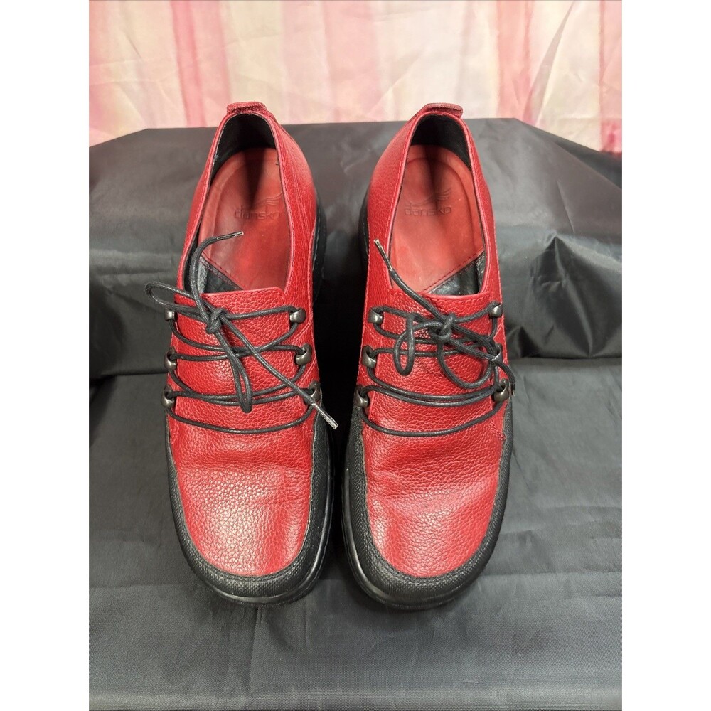 Dansko Red Leather/Black Oxford Clogs EU 39 Made In Morroco Super Nice!!